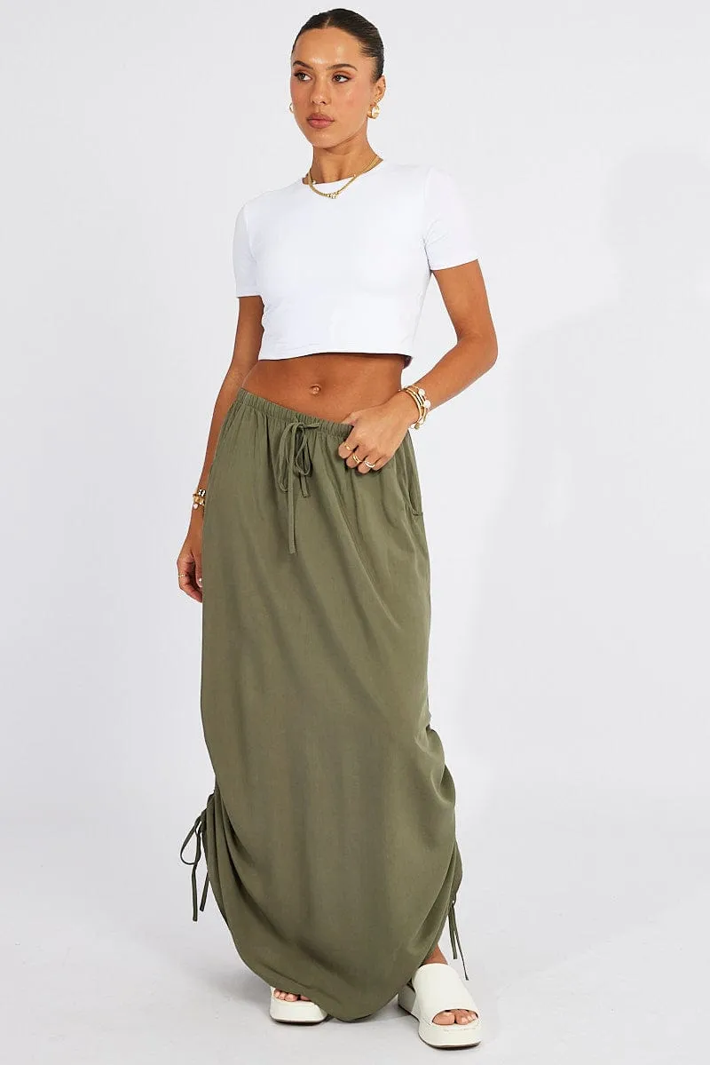 Green Maxi Skirt Side Ruched sold by Ally Fashion