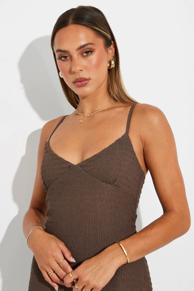 Brown Midi Dress Sleeveless Textured Fabric sold by Ally Fashion product image thumbnail 3