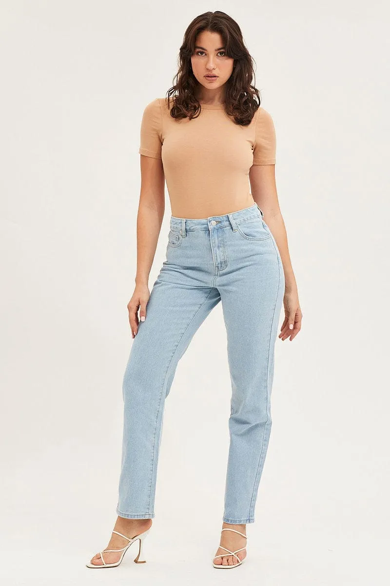 Blue Straight Denim Jeans High Rise sold by Ally Fashion