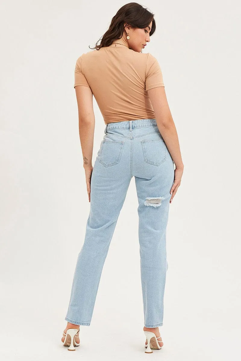 Blue Straight Denim Jeans High Rise sold by Ally Fashion product image thumbnail 5