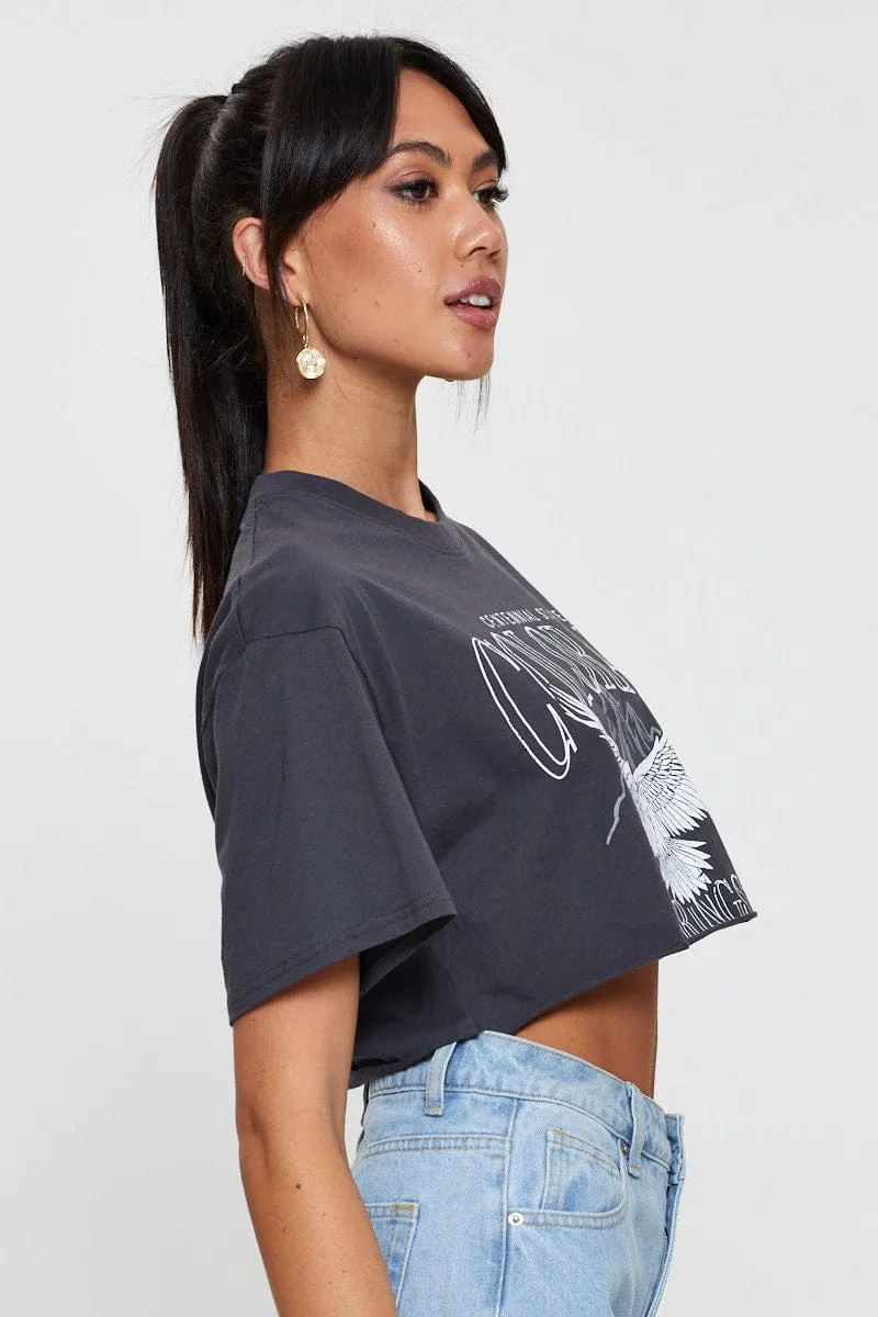 Grey Graphic T Shirt Crop sold by Ally Fashion product image thumbnail 4