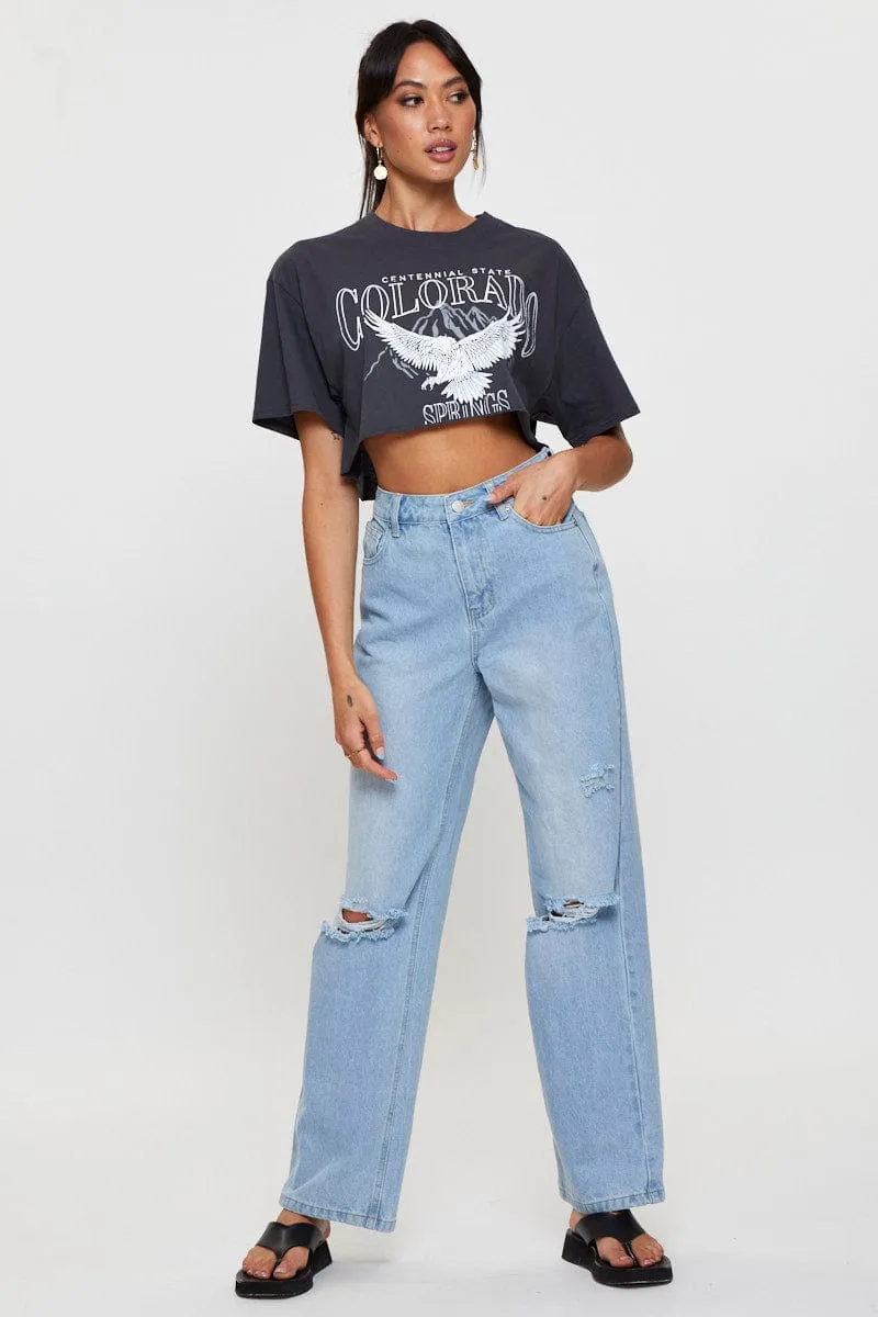 Grey Graphic T Shirt Crop sold by Ally Fashion product image thumbnail 2