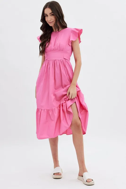 Pink Tie Back Midi Dress sold by Ally Fashion