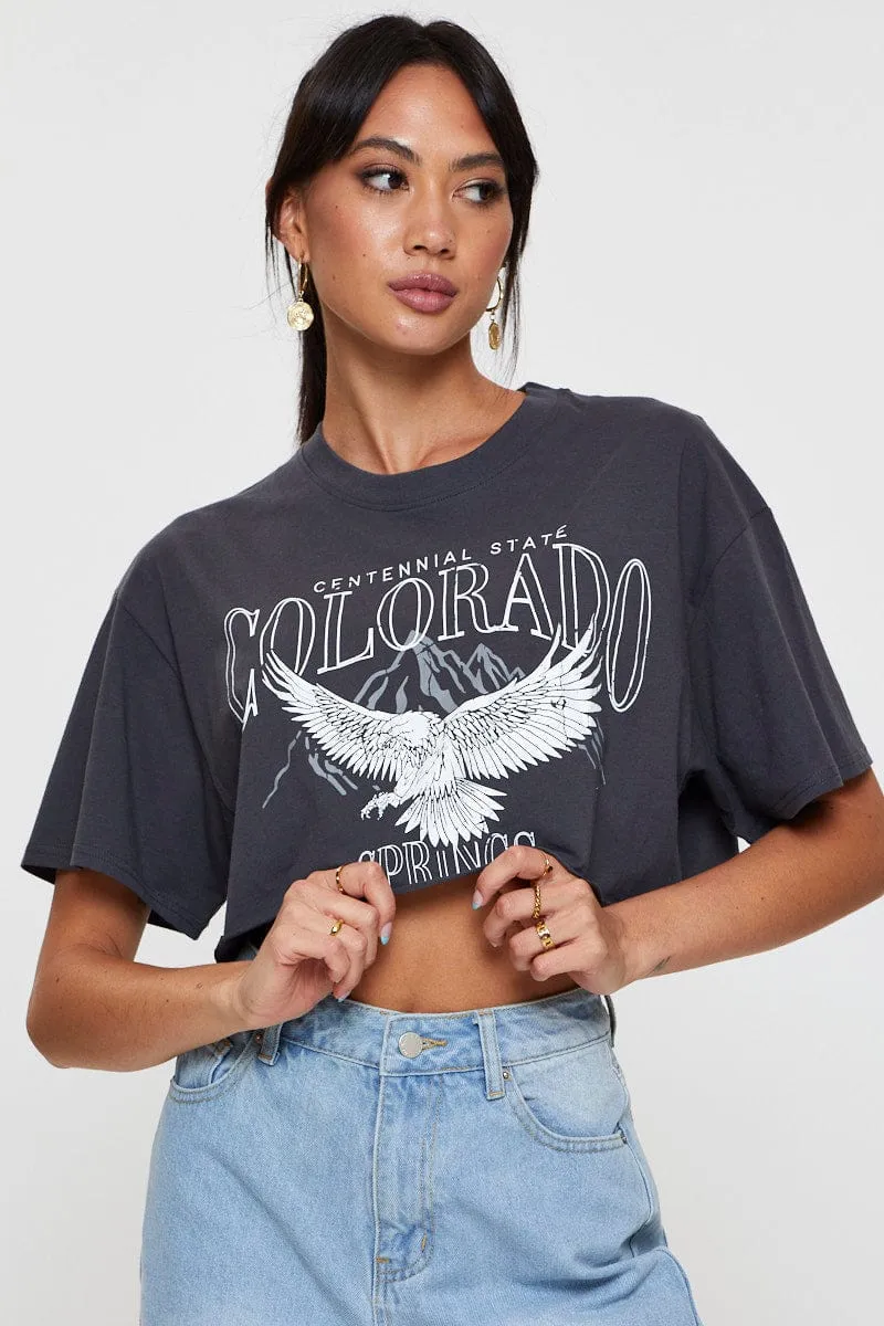 Grey Graphic T Shirt Crop sold by Ally Fashion product image thumbnail 3