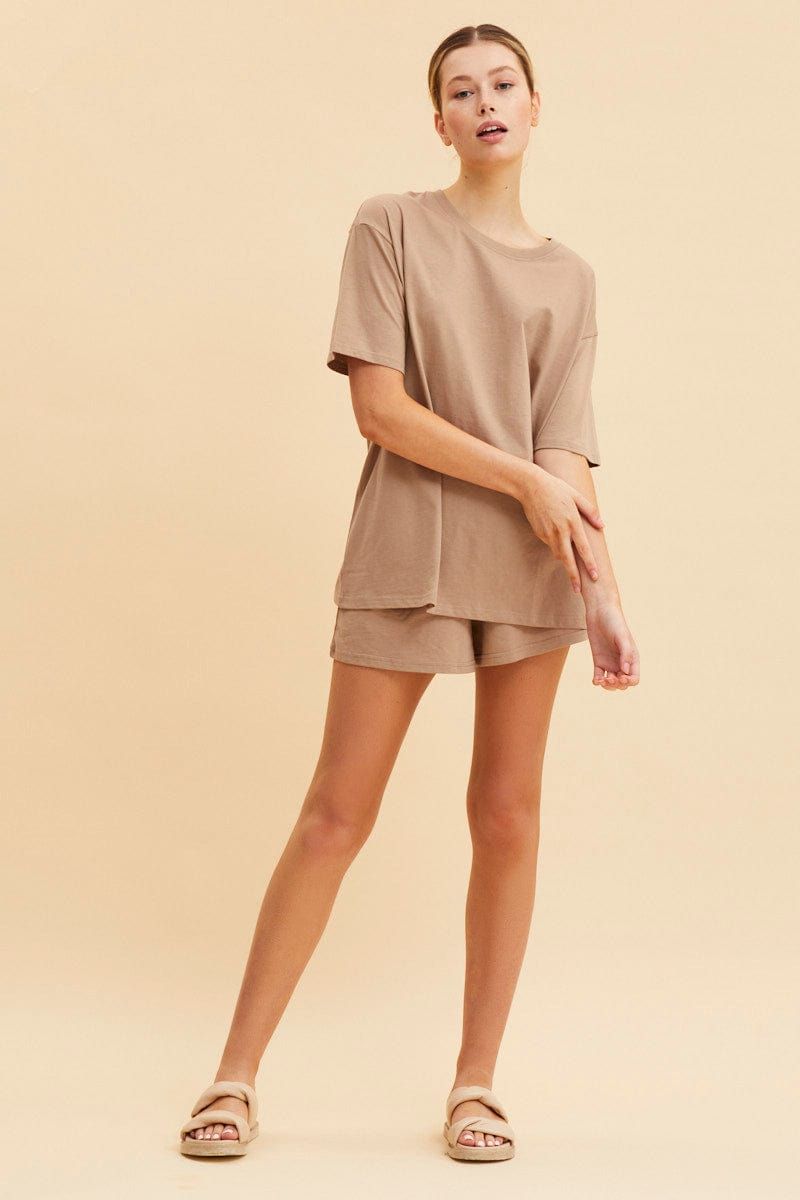 Beige Oversized T-Shirt Crew Neck Short Sleeve Cotton sold by Ally Fashion product image thumbnail 2