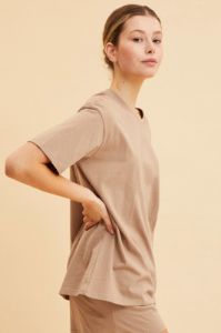 Beige Oversized T-Shirt Crew Neck Short Sleeve Cotton sold by Ally Fashion
