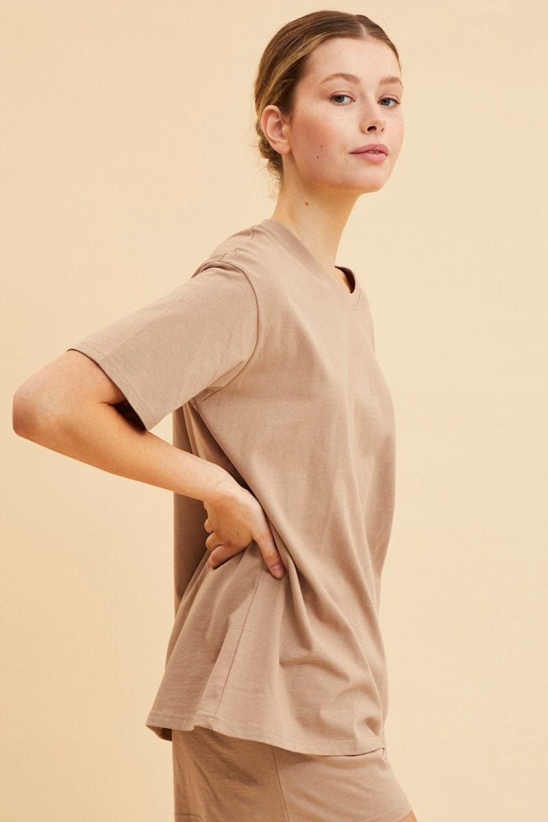 Beige Oversized T-Shirt Crew Neck Short Sleeve Cotton sold by Ally Fashion product image thumbnail 4