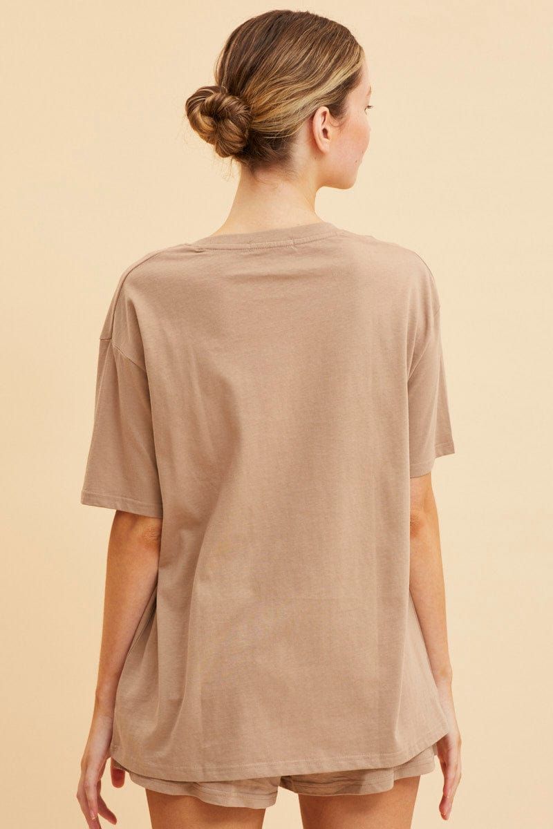 Beige Oversized T-Shirt Crew Neck Short Sleeve Cotton sold by Ally Fashion product image thumbnail 5