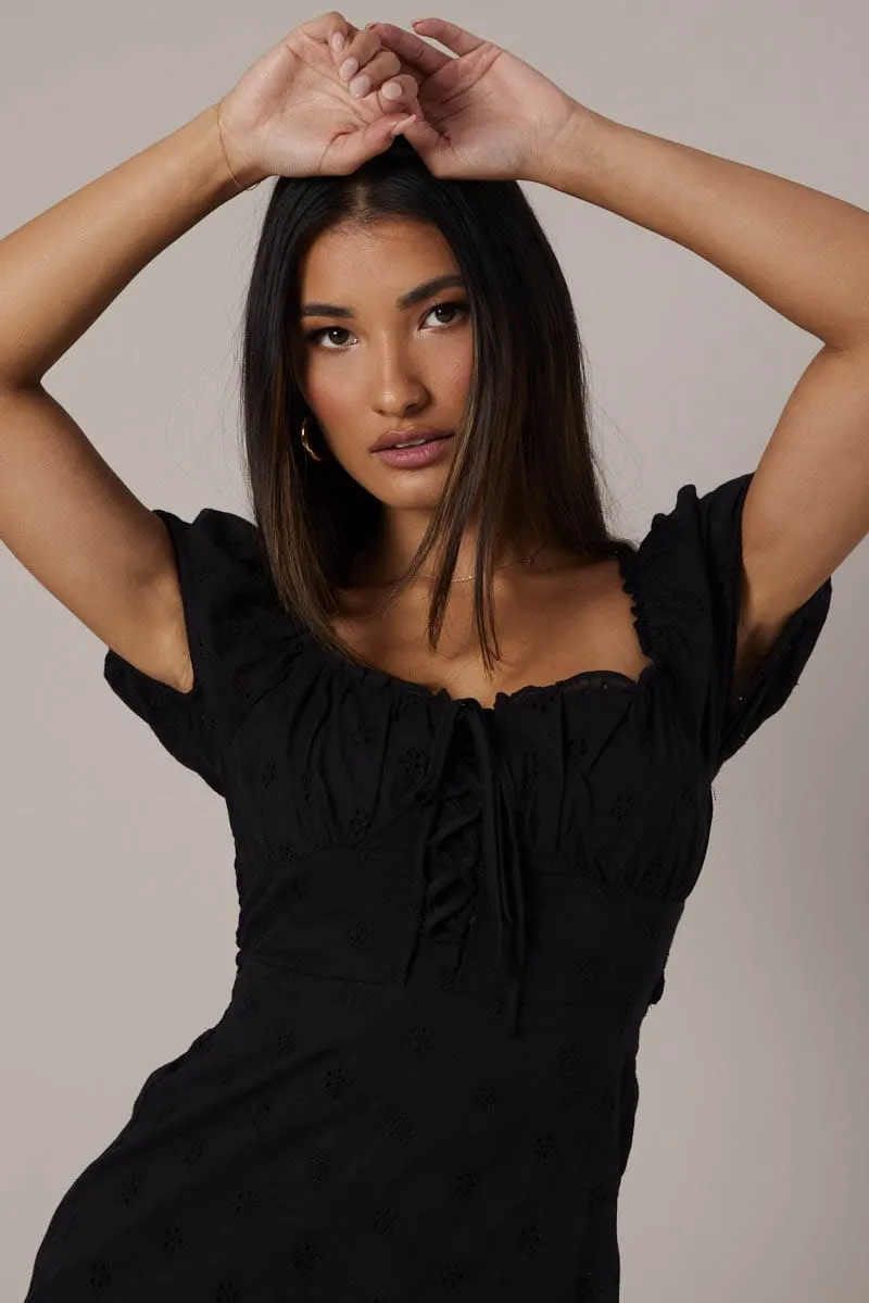 Black Fit and Flare Dress Short Sleeve sold by Ally Fashion product image thumbnail 2