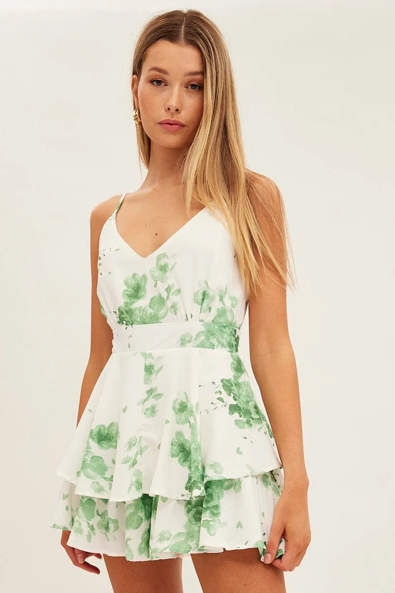 Floral Print Layered Playsuit Mini Sleeveless V Neck sold by Ally Fashion product image thumbnail 3
