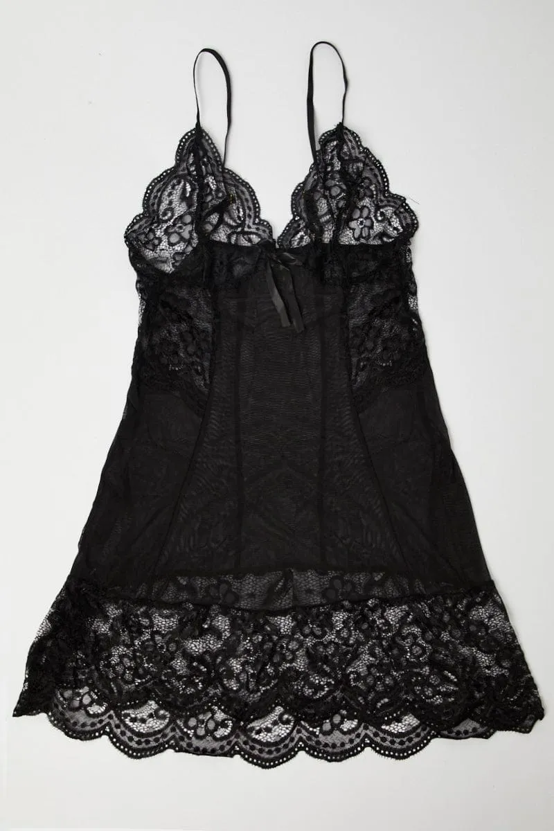 Black Slip Nightdress with Thong sold by Ally Fashion