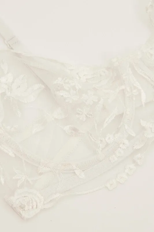 White Floral Embroidered Lingerie Set sold by Ally Fashion
