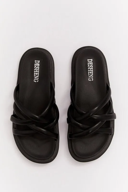 Black Cross Strap Flat Sandals sold by Ally Fashion