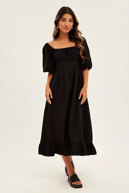 Black Evening Square Neck Maxi Dress sold by Ally Fashion