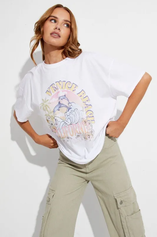 White Tee Vintage Surf Venice Beach Graphic sold by Ally Fashion