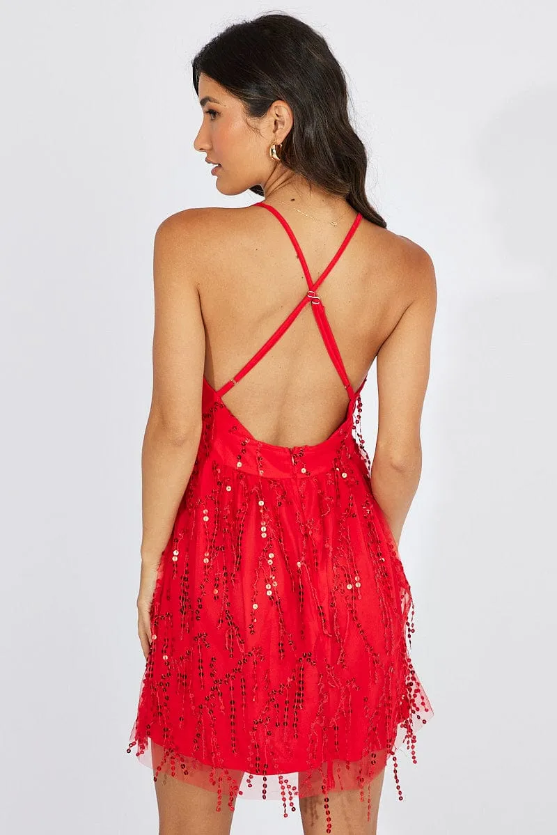 Red Sequin Mini Dress Sleeveless sold by Ally Fashion product image thumbnail 5