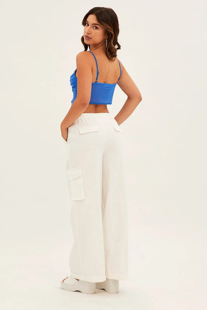 White Cargo Pant Wide Leg Elastic Waist Cotton Twill sold by Ally Fashion product image thumbnail 5