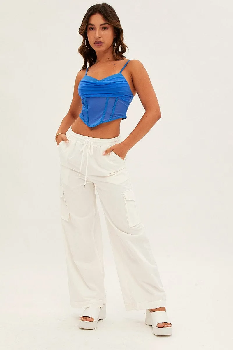 White Cargo Pant Wide Leg Elastic Waist Cotton Twill sold by Ally Fashion product image thumbnail 3