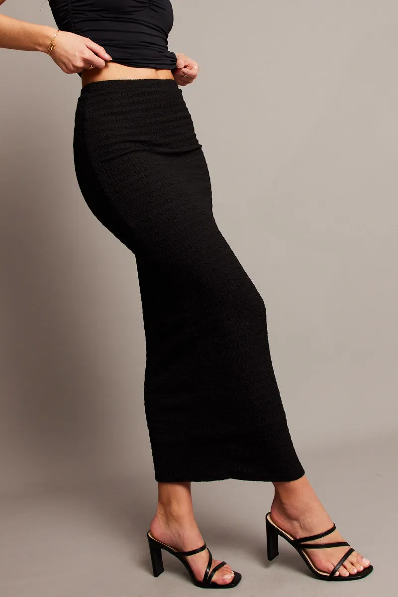 Black Midi Skirt High Rise Textured Jersey sold by Ally Fashion product image thumbnail 2