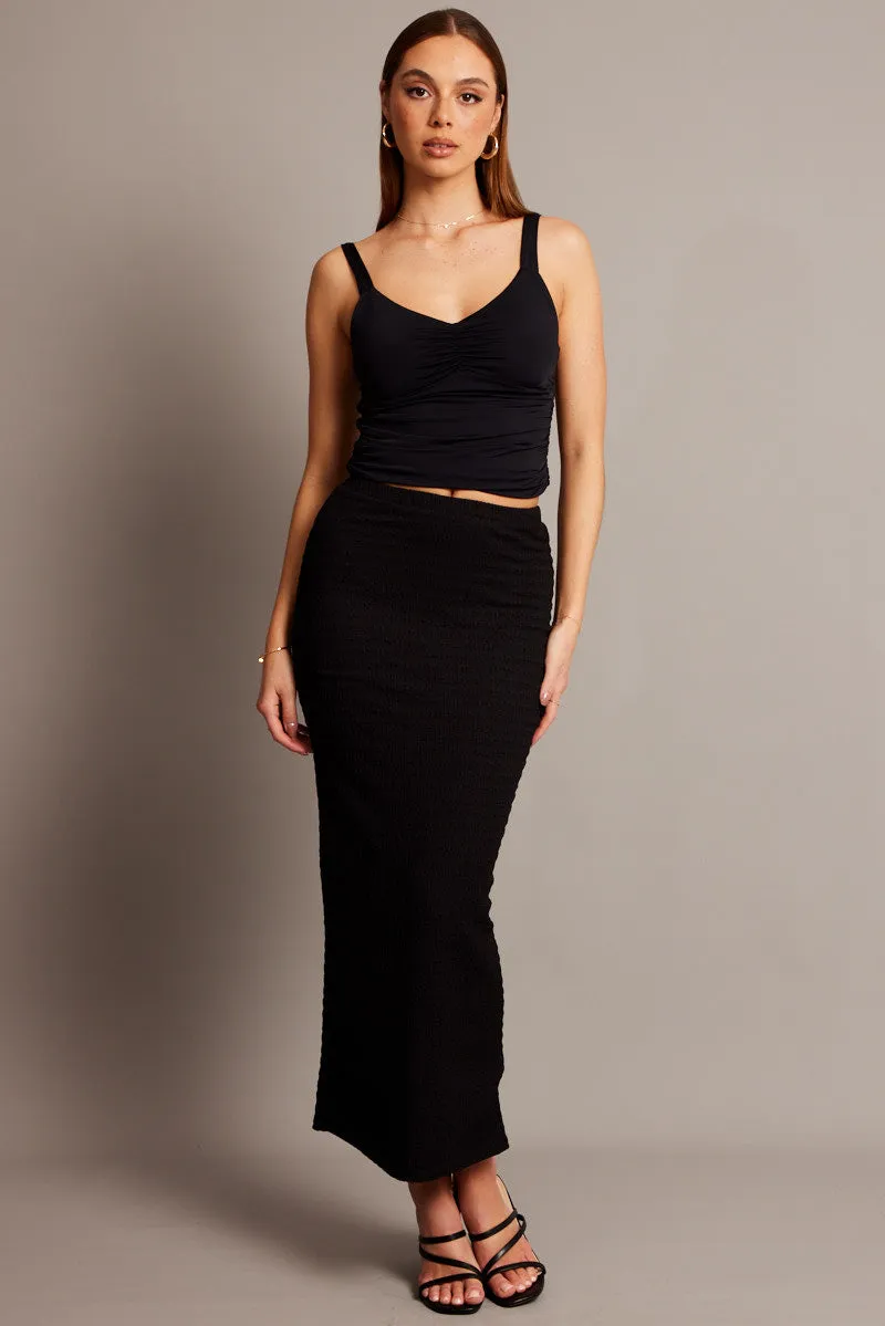 Black Midi Skirt High Rise Textured Jersey sold by Ally Fashion product image thumbnail 3