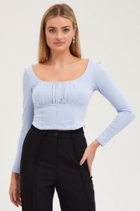Blue Top Long Sleeve Gathered Bust sold by Ally Fashion