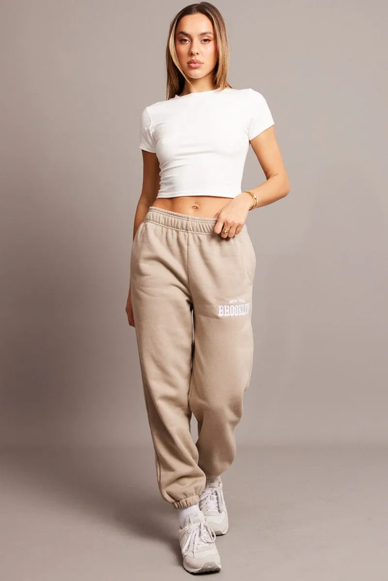 Brown Track Pants High Rise sold by Ally Fashion