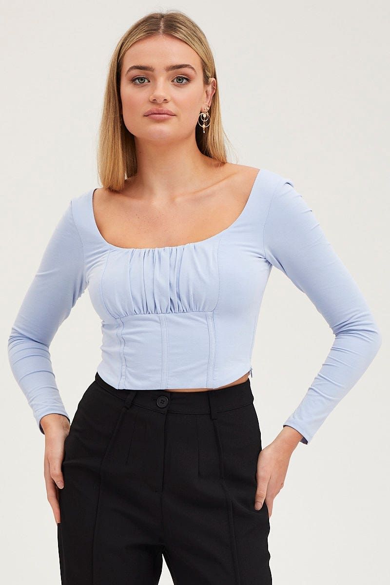Blue Top Long Sleeve Gathered Bust sold by Ally Fashion product image thumbnail 3