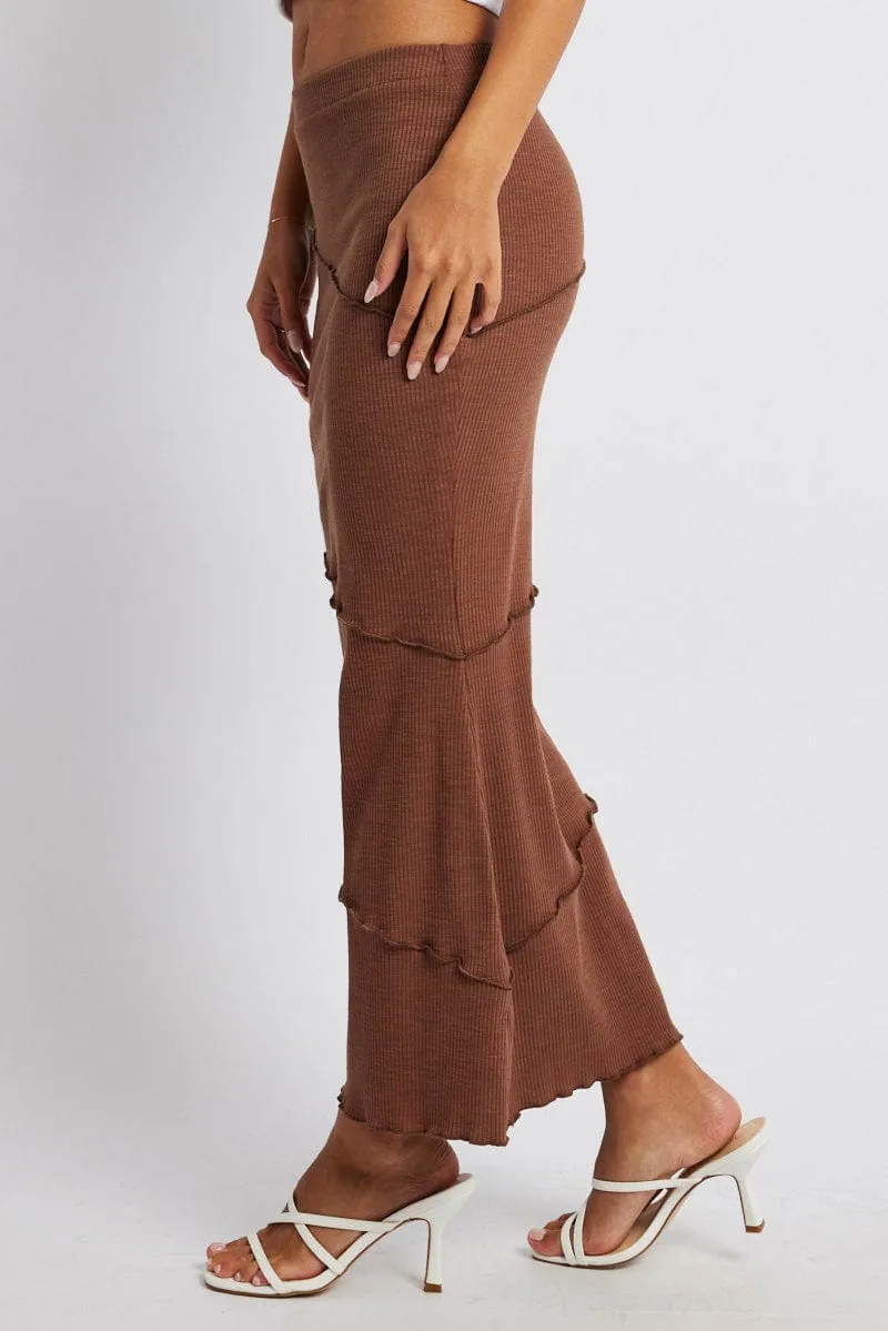 Brown Midi Skirt Bodycon High Rise Rib Jersey sold by Ally Fashion product image thumbnail 4