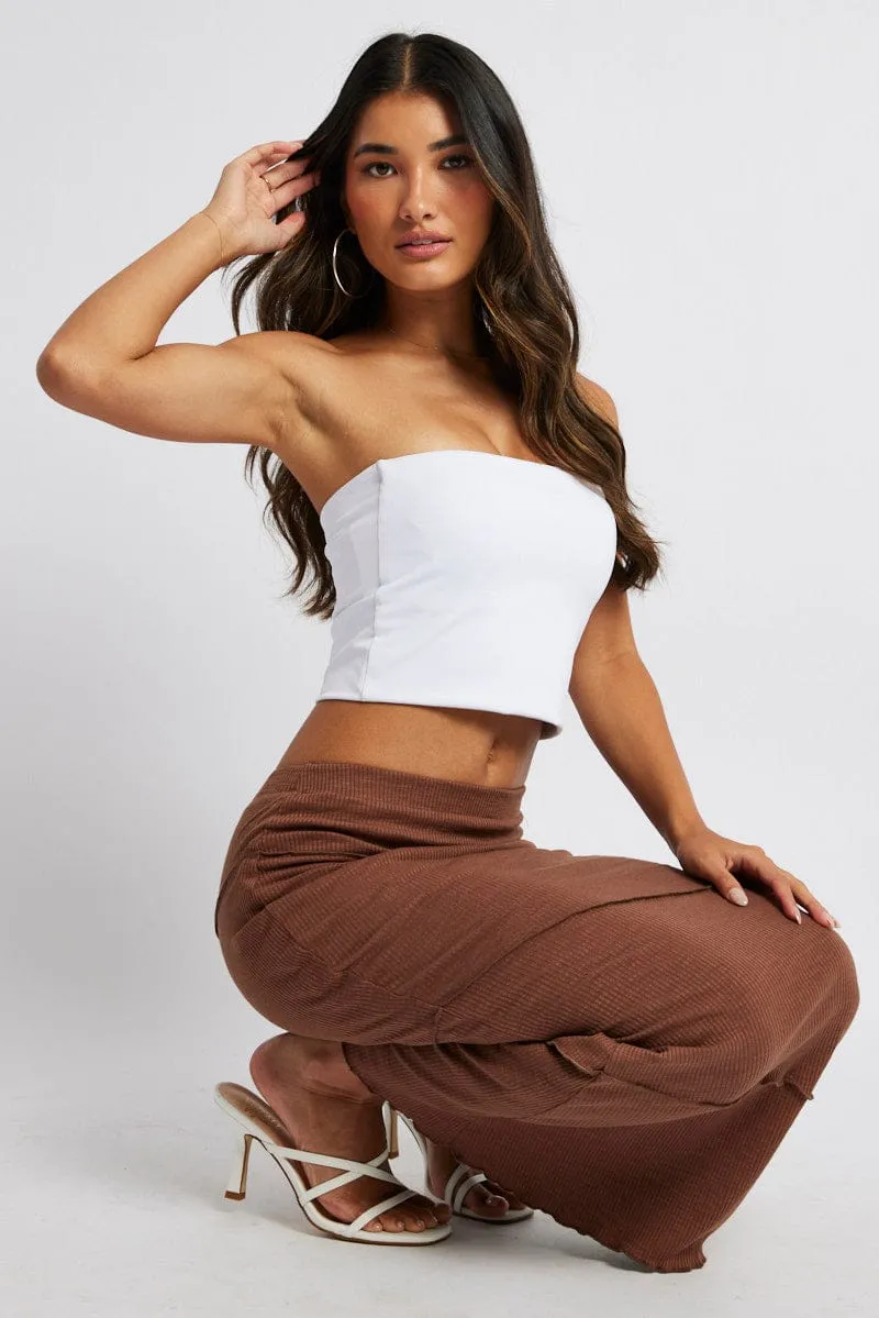 Brown Midi Skirt Bodycon High Rise Rib Jersey sold by Ally Fashion