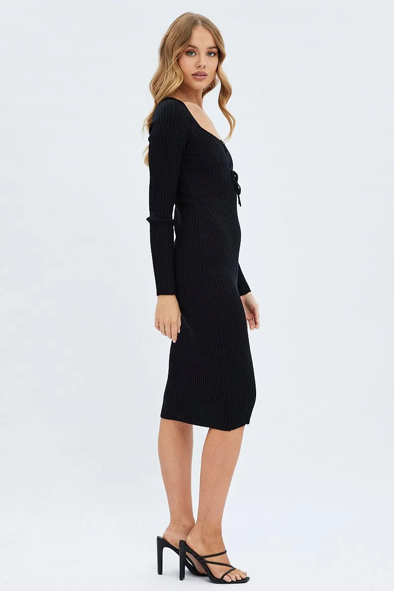 Black Knit Dress Long Sleeve Midi sold by Ally Fashion product image thumbnail 4