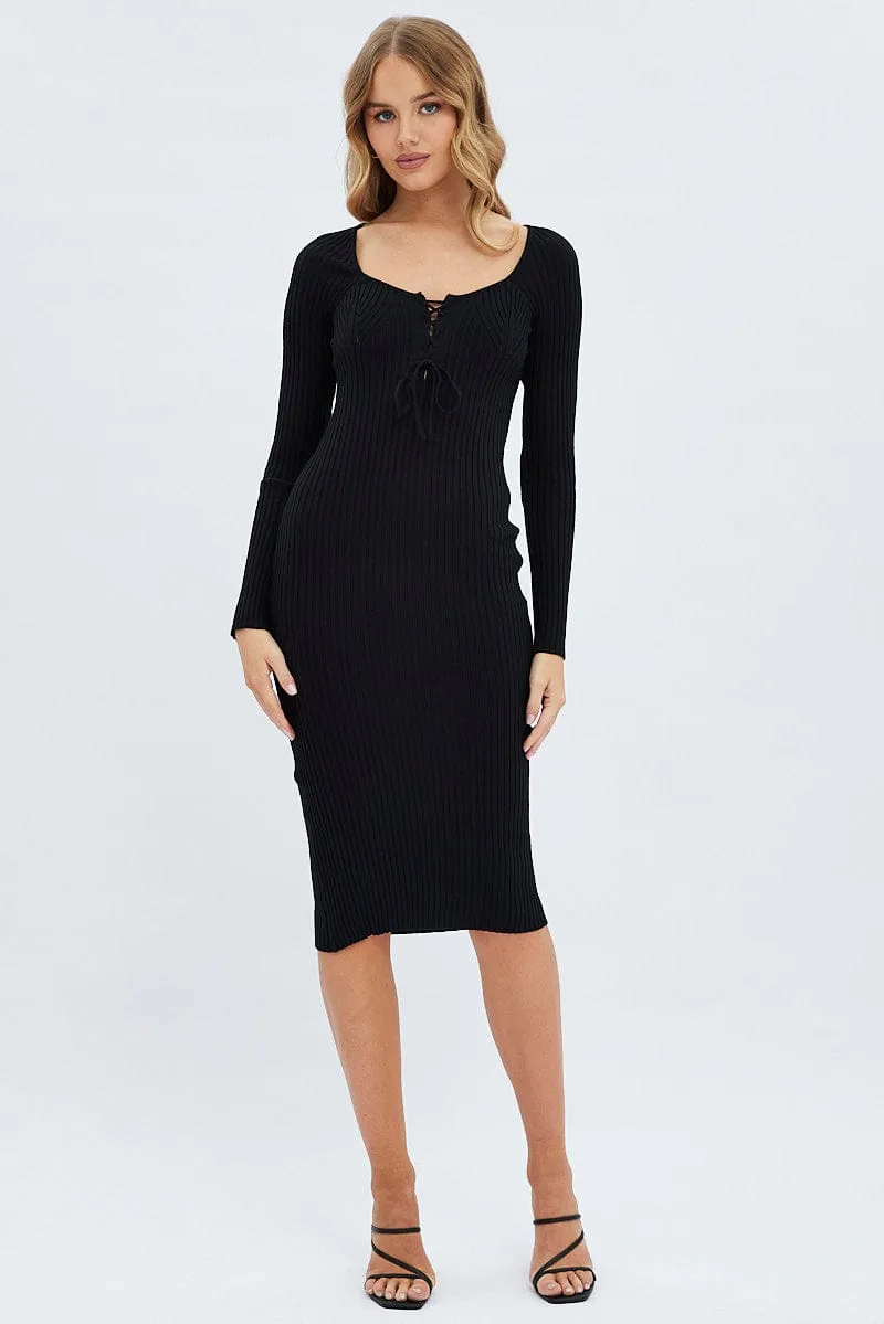Black Knit Dress Long Sleeve Midi sold by Ally Fashion