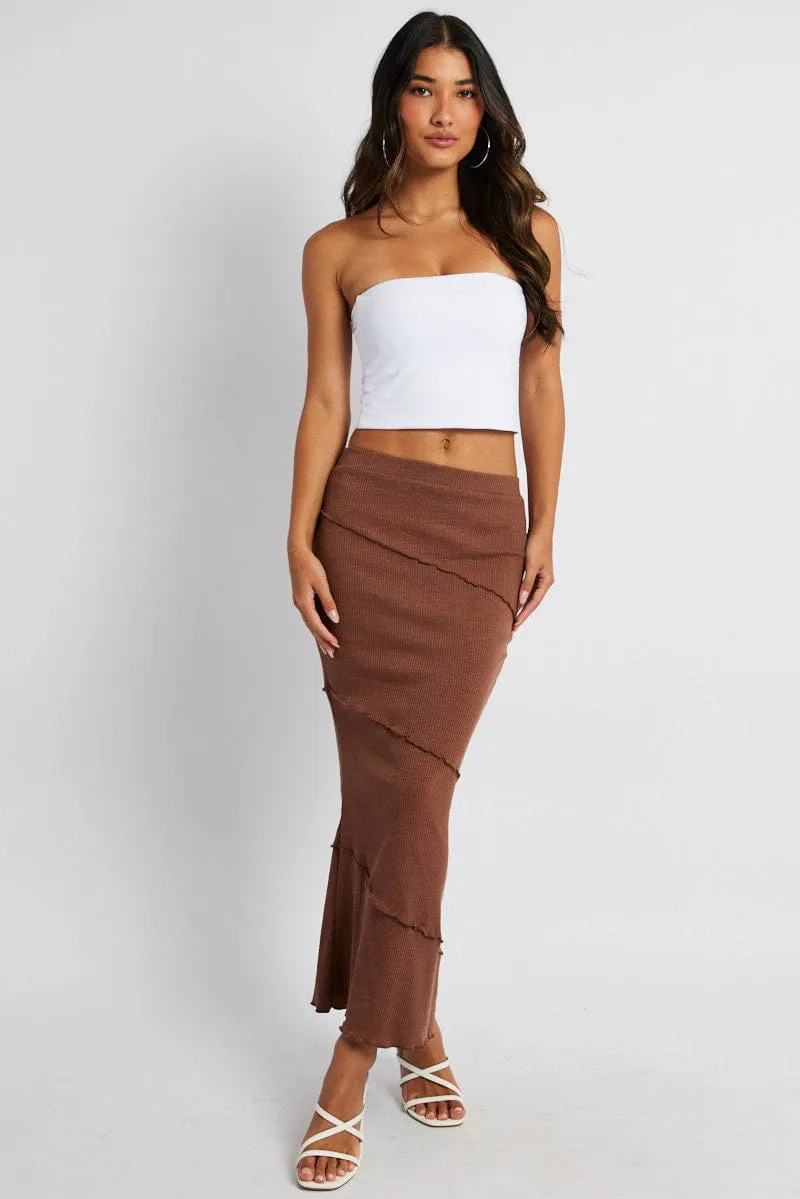 Brown Midi Skirt Bodycon High Rise Rib Jersey sold by Ally Fashion product image thumbnail 2