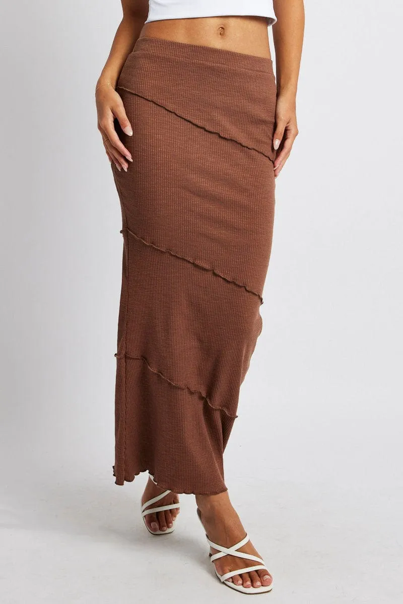Brown Midi Skirt Bodycon High Rise Rib Jersey sold by Ally Fashion product image thumbnail 3