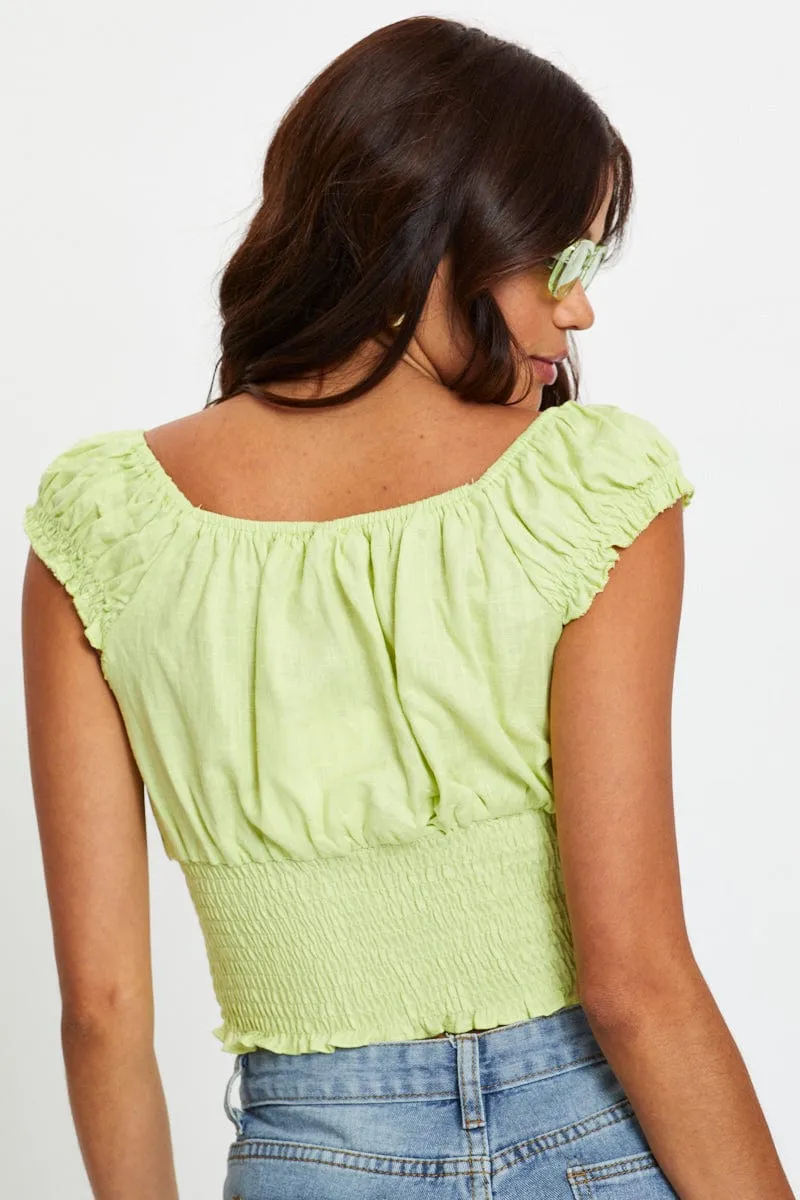 Yellow Short Sleeve Linen Shirred Top sold by Ally Fashion product image thumbnail 5