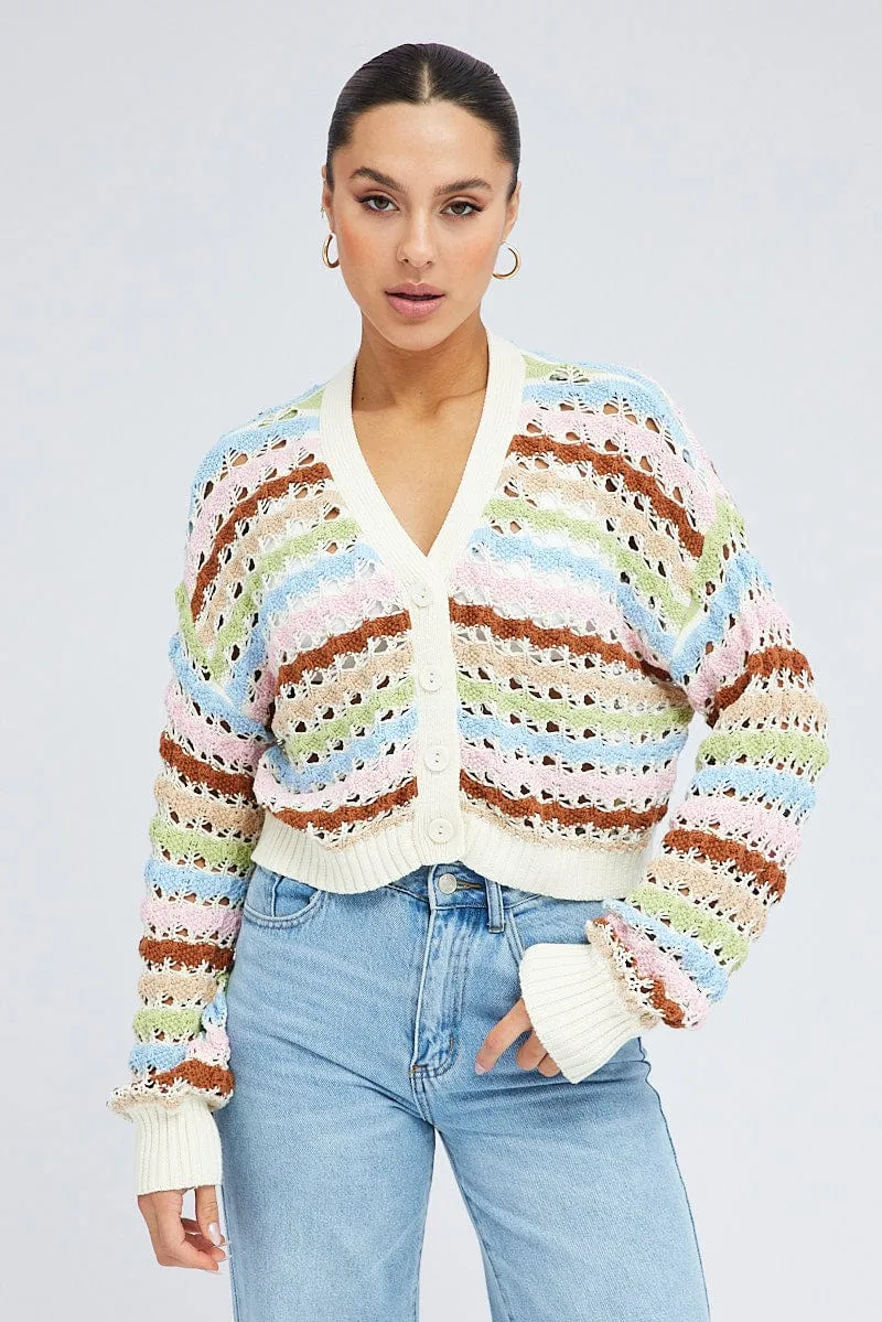 Multi Crochet Cardigan Long Sleeve sold by Ally Fashion