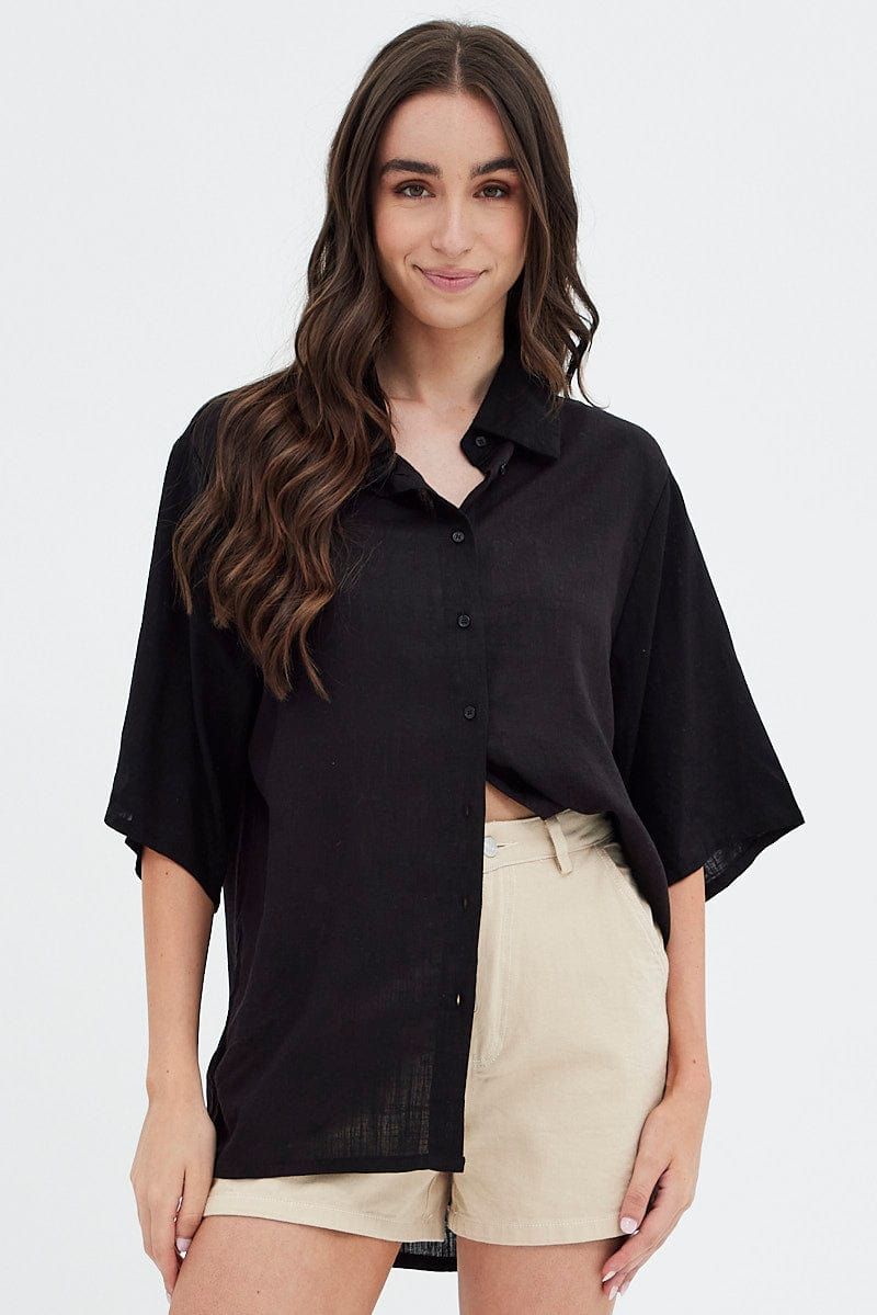 Black Shirt Collar Short Sleeve sold by Ally Fashion product image thumbnail 3
