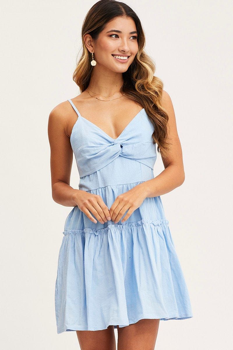 Blue Fit And Flare Dress Sleeveless V Neck sold by Ally Fashion