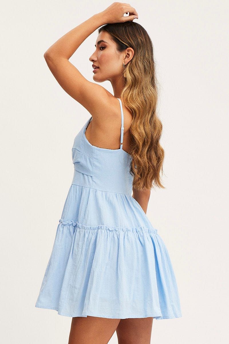 Blue Fit And Flare Dress Sleeveless V Neck sold by Ally Fashion product image thumbnail 4