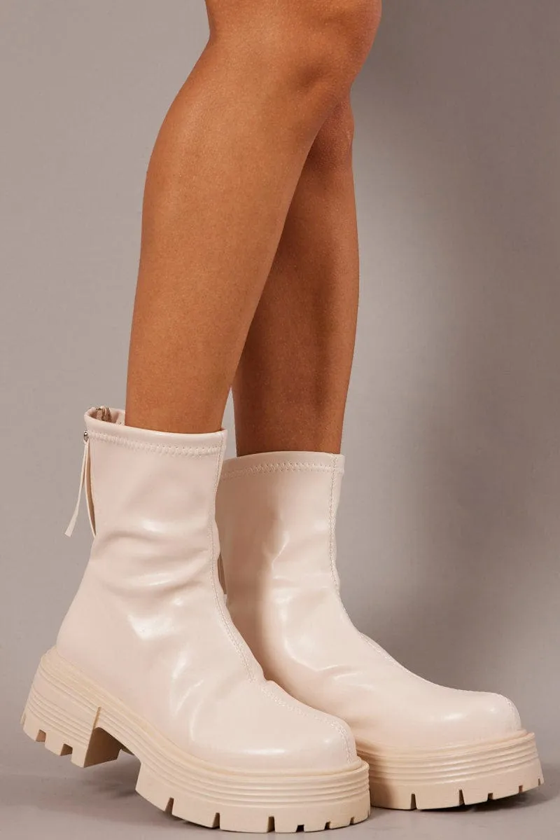 White Ankle Boots Chunky Sole sold by Ally Fashion