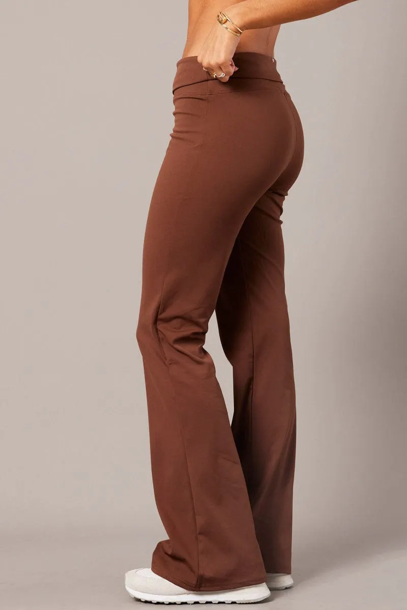 Brown Flared Pants Fold Up Waist Mid Rise sold by Ally Fashion product image thumbnail 4