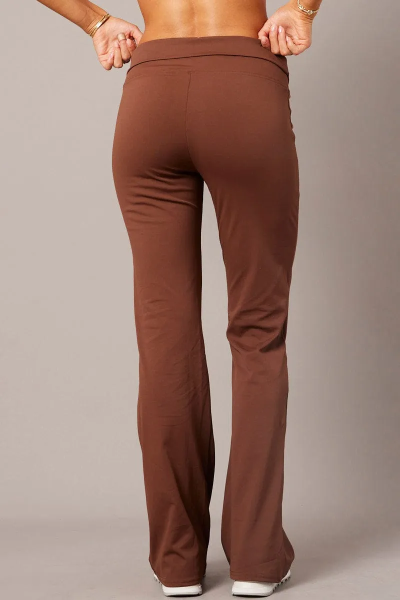 Brown Flared Pants Fold Up Waist Mid Rise sold by Ally Fashion product image thumbnail 5