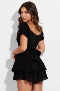 Black Ruffle Playsuit Short Sleeve Tie Back sold by Ally Fashion
