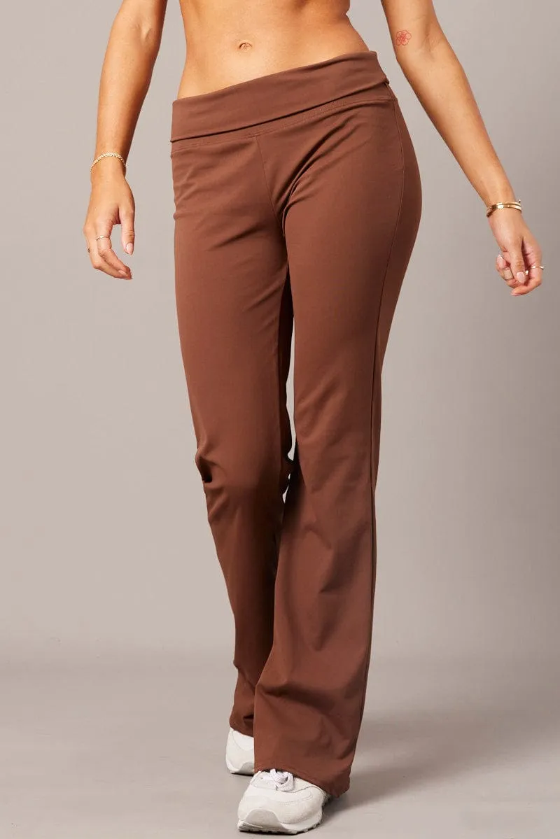 Brown Flared Pants Fold Up Waist Mid Rise sold by Ally Fashion product image thumbnail 3
