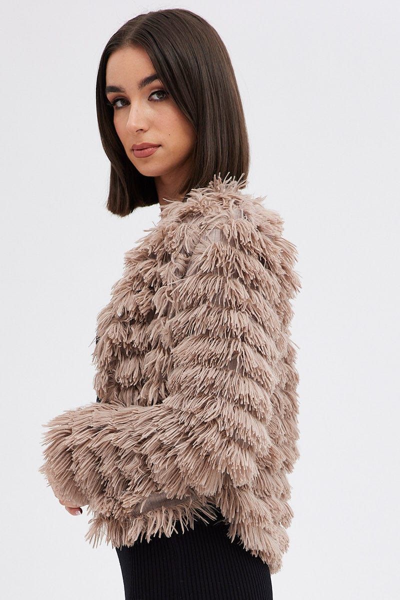 Brown Shag Faux Fur Jacket sold by Ally Fashion product image thumbnail 4
