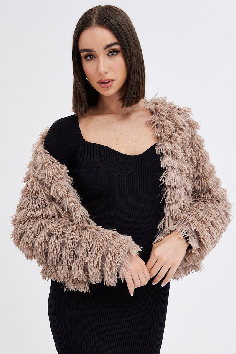 Brown Shag Faux Fur Jacket sold by Ally Fashion