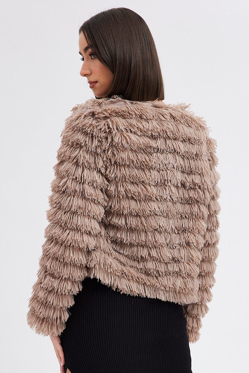 Brown Shag Faux Fur Jacket sold by Ally Fashion product image thumbnail 5