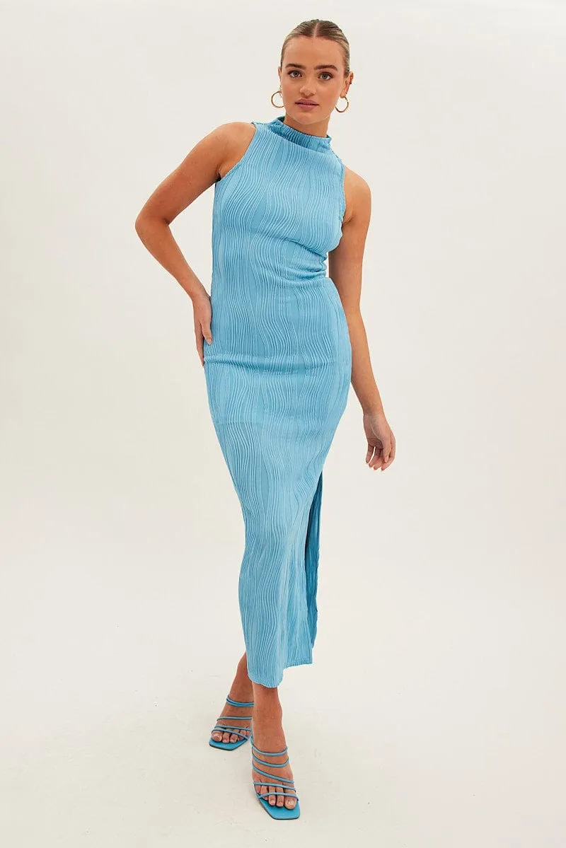 Blue Maxi Dress High Neck Sleeveless sold by Ally Fashion
