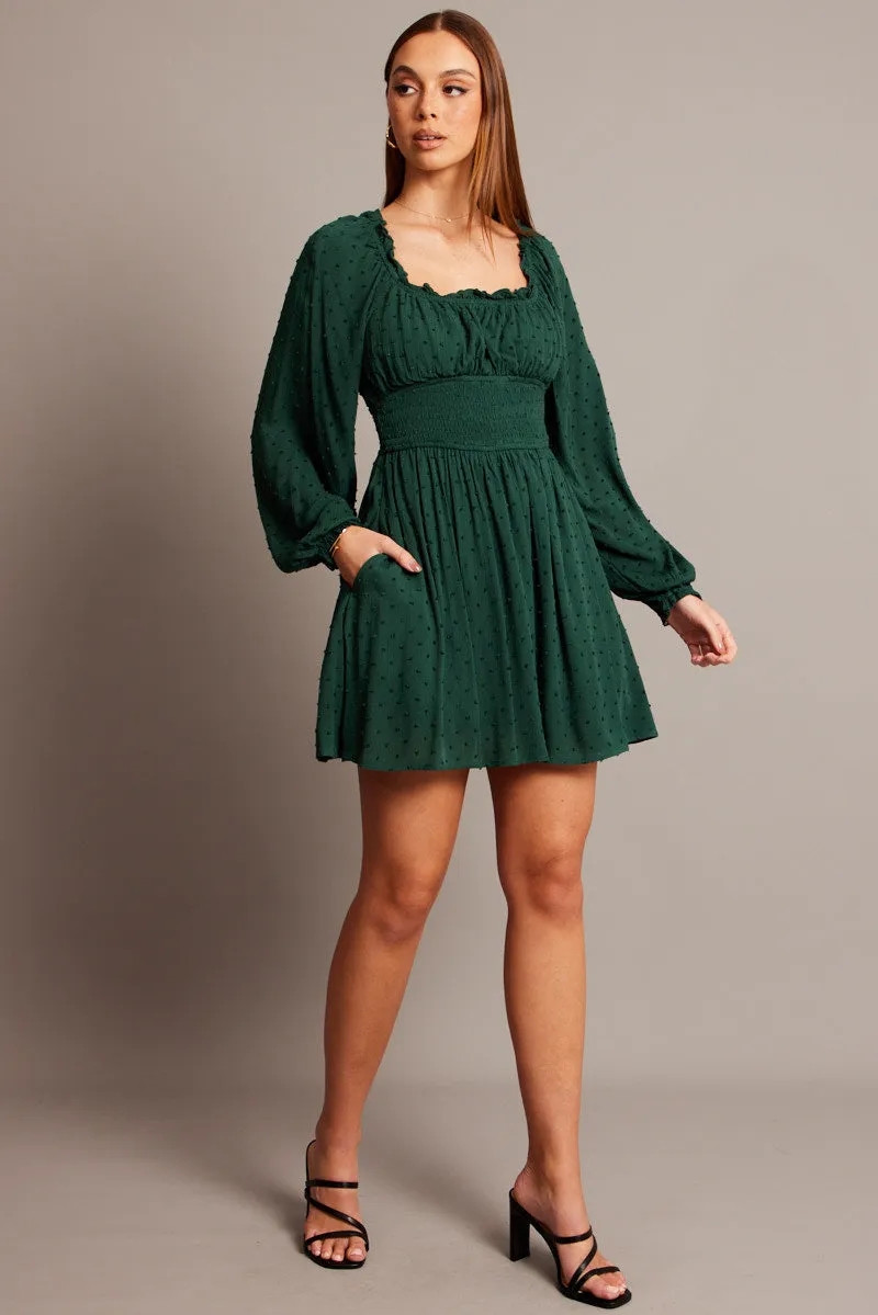 Green Fit And Flare Dress Long Sleeve Mini sold by Ally Fashion
