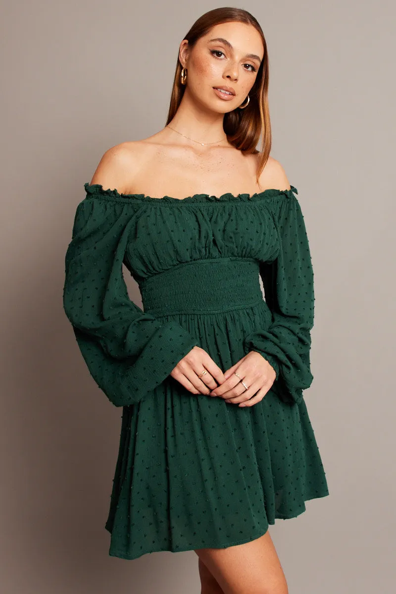 Green Fit And Flare Dress Long Sleeve Mini sold by Ally Fashion product image thumbnail 2