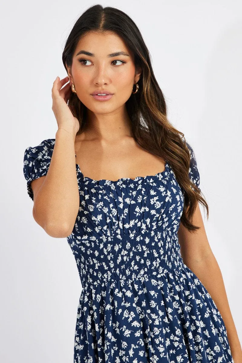 Blue Ditsy Shirred Playsuit Short Sleeve sold by Ally Fashion product image thumbnail 2